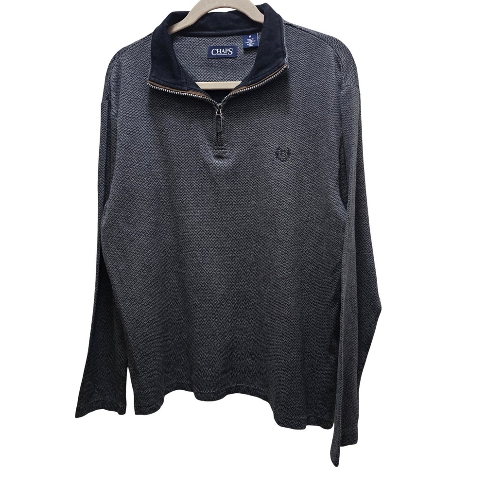 Chaps Mens Long Sleeve Herringbone 1/4 Zip Pullover Sweater M‎
